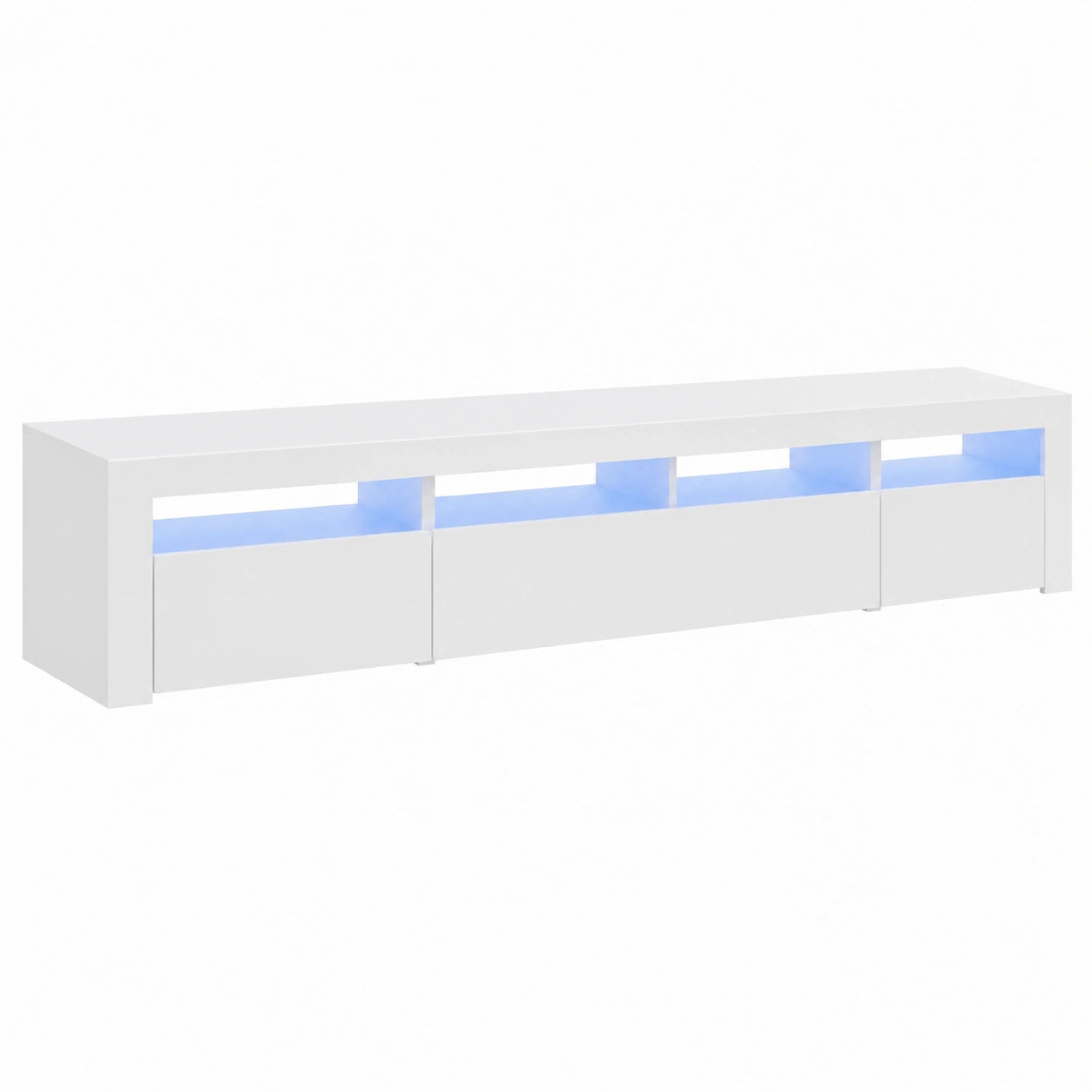 Meuble TV, avec éclairage LED, coloris blanc, 240 x 35 x 40 cm, pour le salon