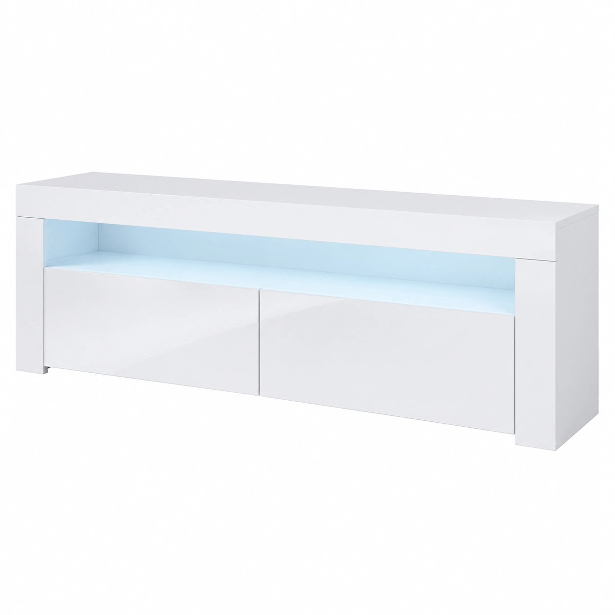 Meuble TV, avec éclairage LED, 140 x 51 x 35 cm, coloris blanc, pour le salon
