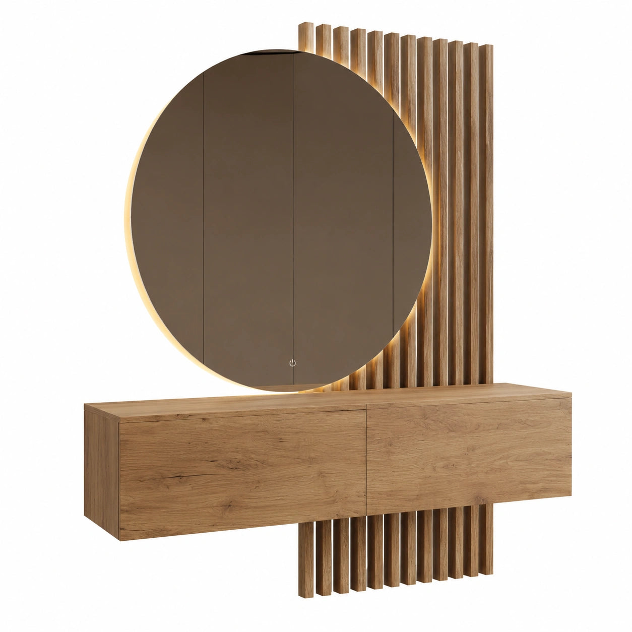 Porte-manteau, avec rangement, en chêne, coloris doré, 37,8 x 160 x 32,5 cm, pour l’entrée ou le couloir