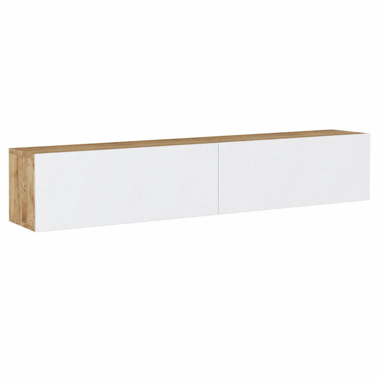 Meuble TV, avec portes, coloris blanc et naturel, pour le salon