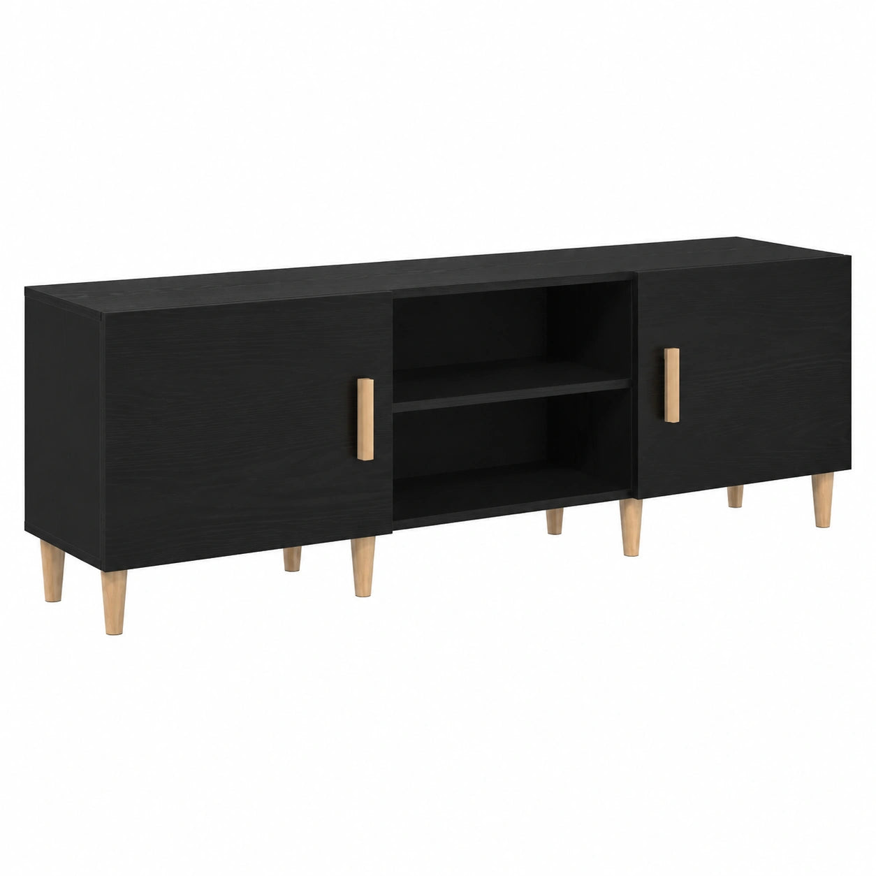 Meuble TV, avec rangement, en chêne, 150 x 30 x 50 cm, coloris noir, pour le salon