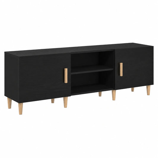 Meuble TV, avec rangement, en chêne, 150 x 30 x 50 cm, coloris noir, pour le salon