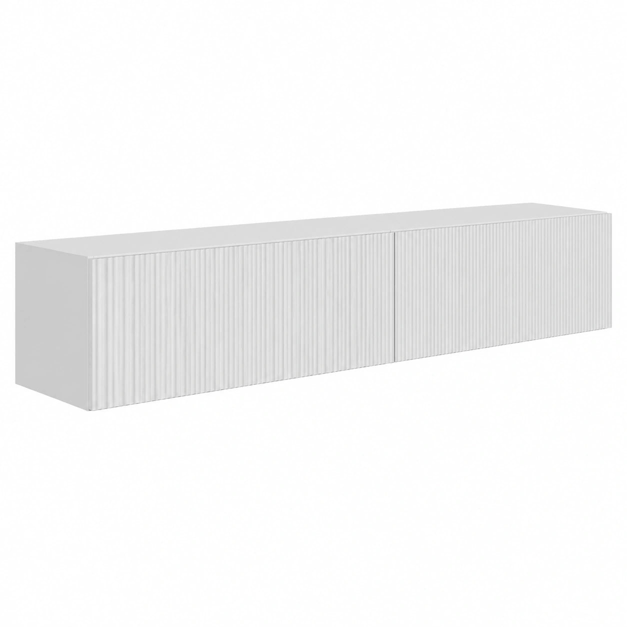 Meuble TV, en panneaux de bois, avec rangement, coloris blanc, pour le salon