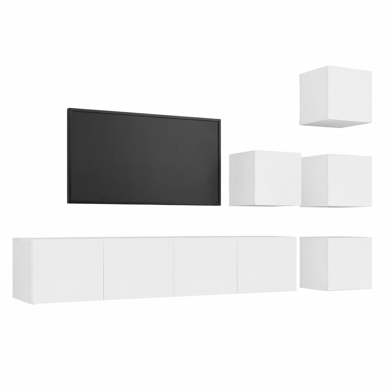 Meuble TV, avec rangement, coloris blanc, pour le salon