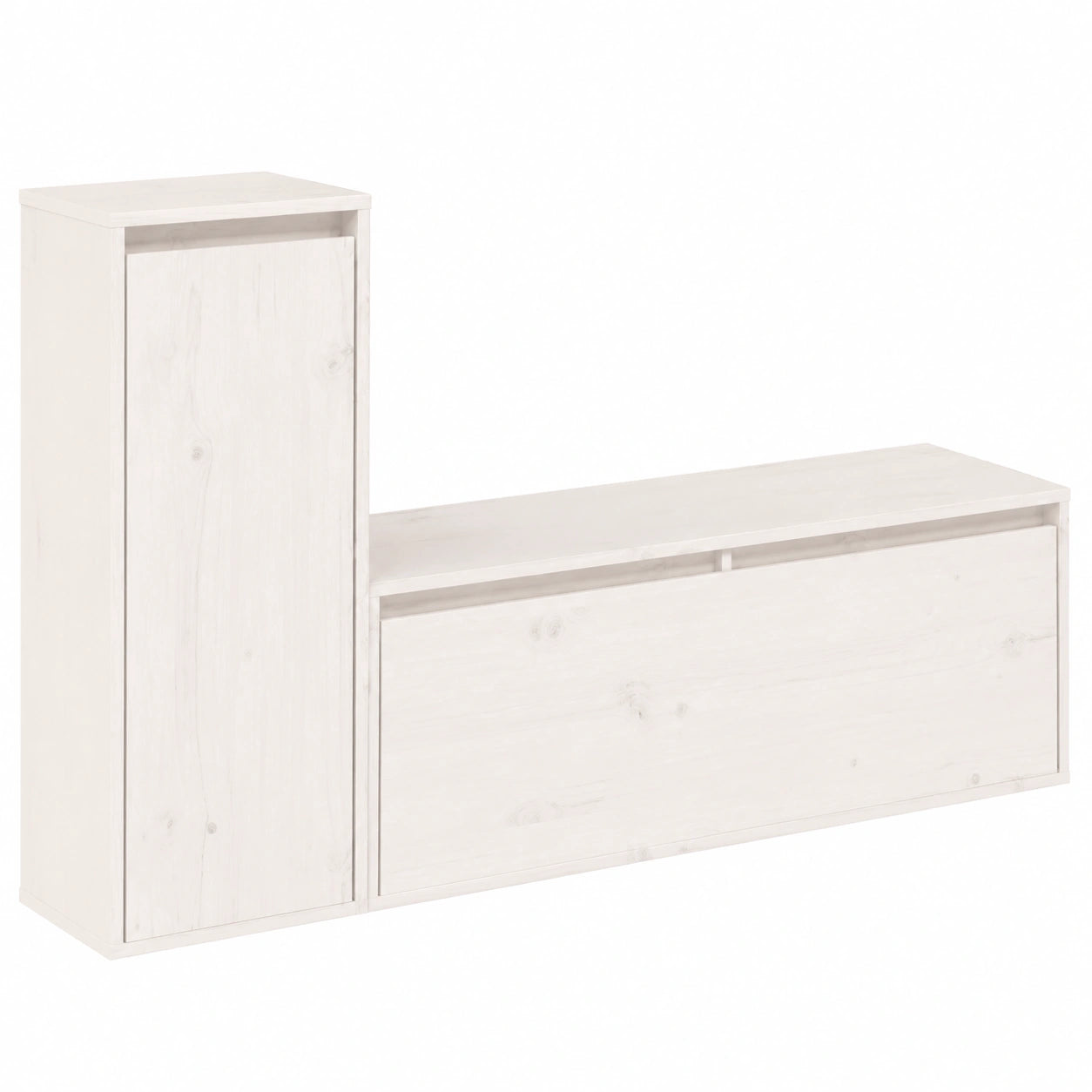 Meuble TV, en bois massif, 2 pièces, coloris blanc, pour le salon