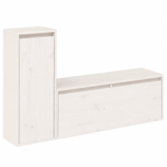 Meuble TV, en bois massif, 2 pièces, coloris blanc, pour le salon