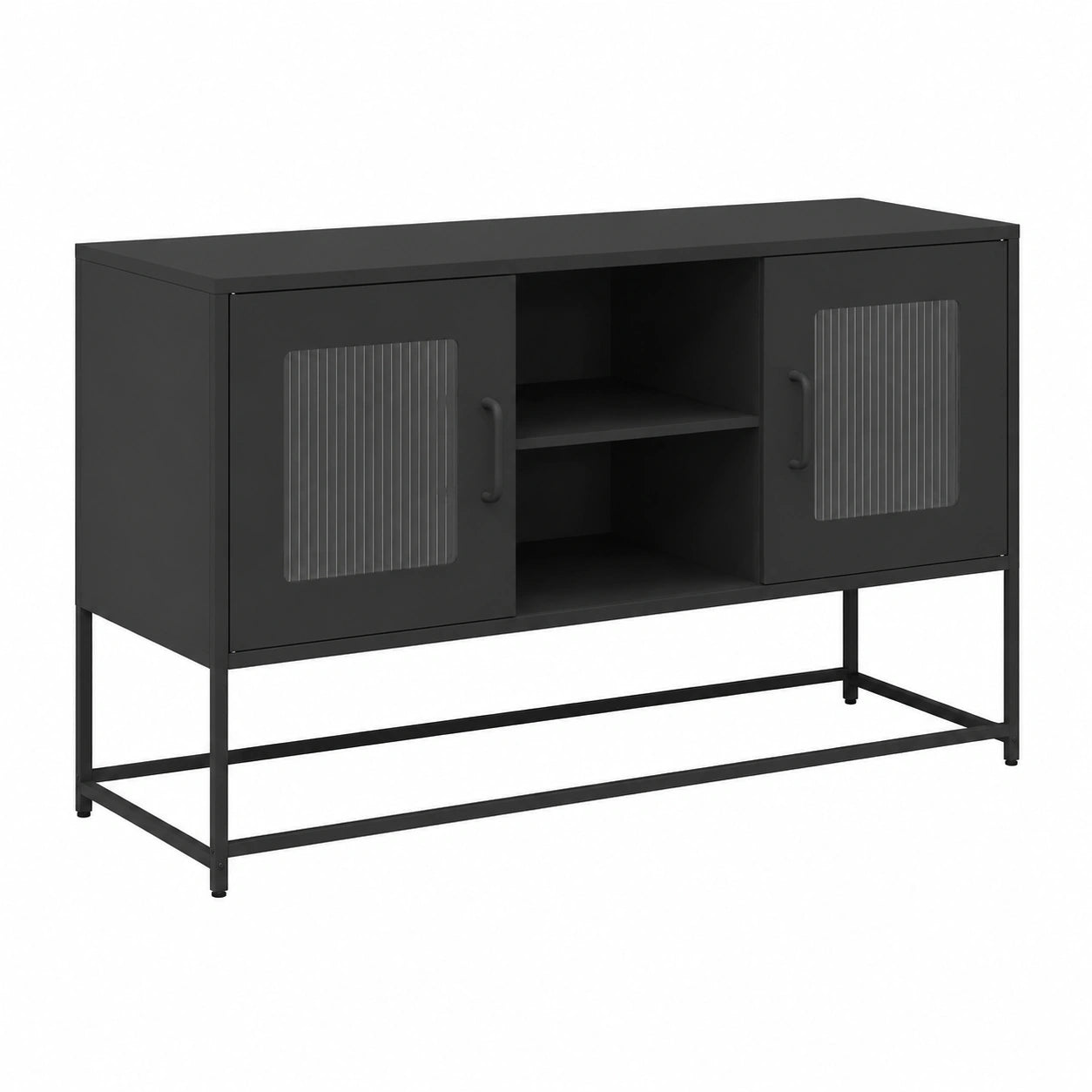 Meuble TV, en acier, avec rangement, coloris noir, 100,5 x 39 x 60,5 cm, pour le salon