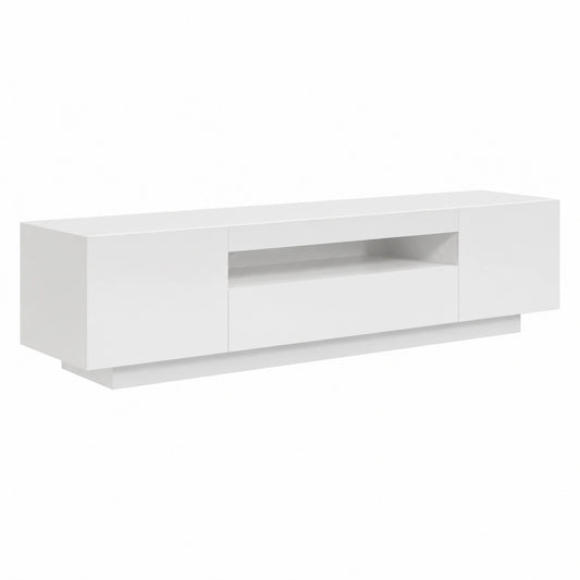 Meuble TV, avec éclairage LED, 160 x 35 x 40 cm, coloris blanc, pour le salon