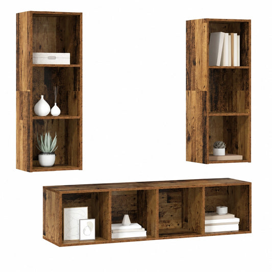 Meuble TV, 3 pièces, avec rangement, avec étagères, pour le salon