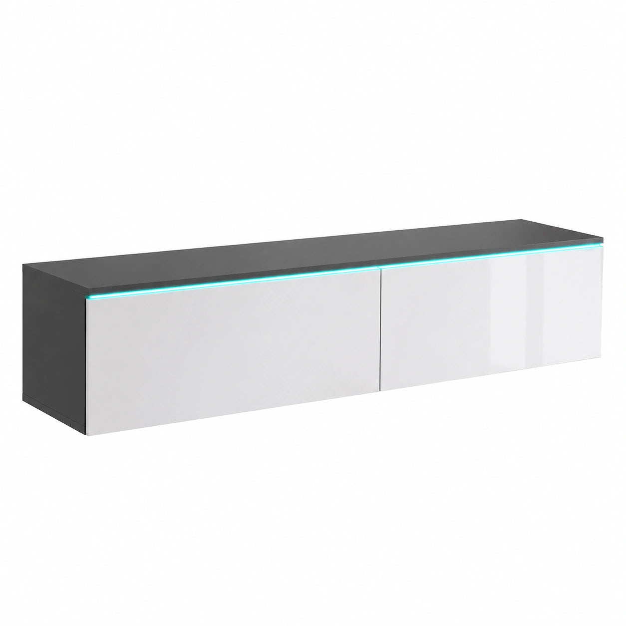 Meuble TV, avec portes, coloris blanc et gris, pour le salon