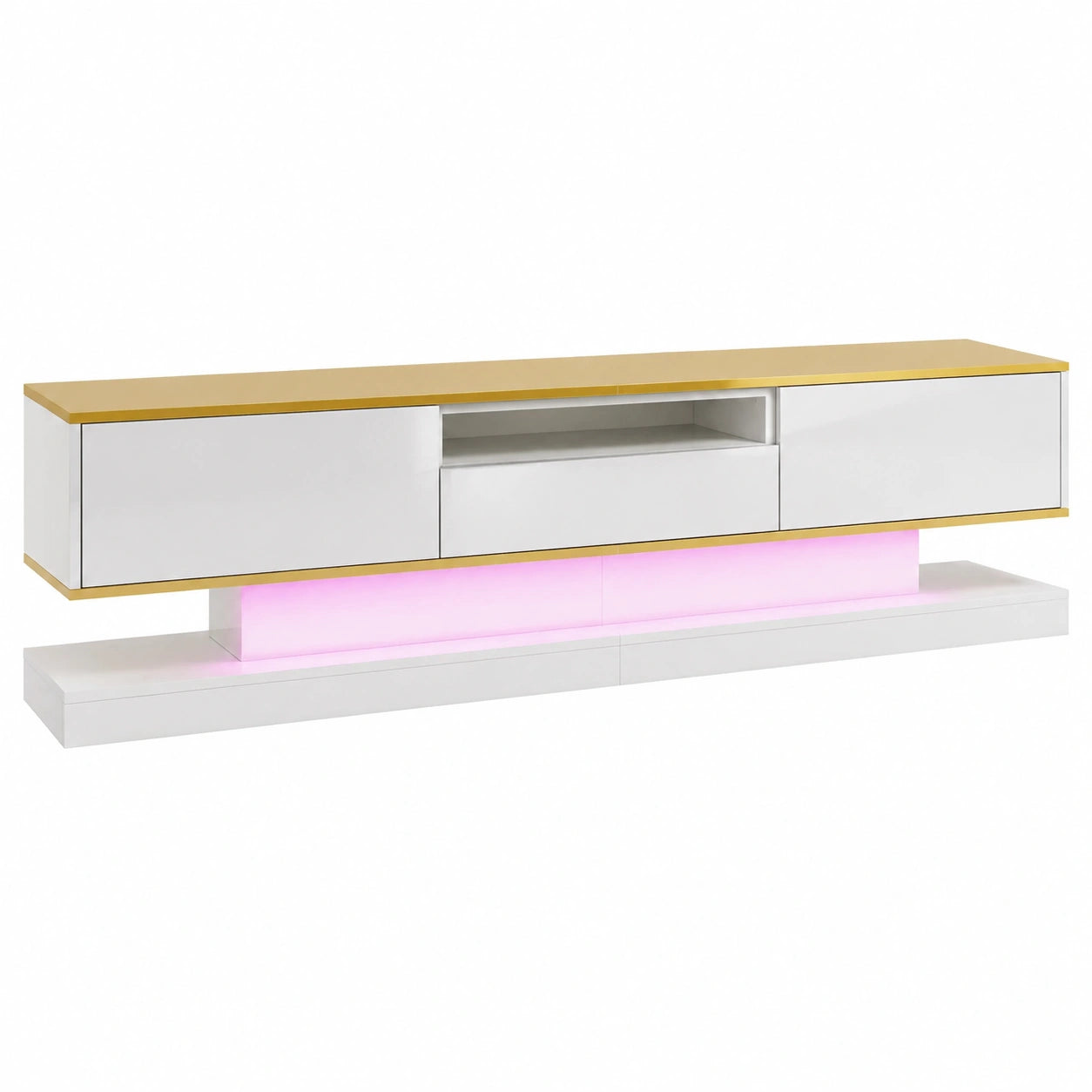 Meuble TV, avec rangement, avec tiroirs, avec éclairage LED, pour le salon