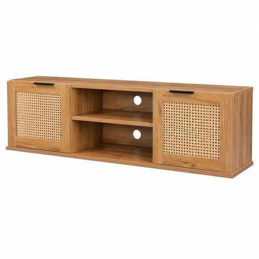 Meuble TV, avec rangement, avec portes, en résine tressée, pour le salon