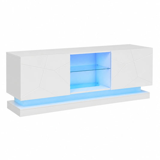 Meuble TV, réglable, avec rangement, avec portes, coloris blanc, 160 x 38,5 x 60 cm, pour le salon