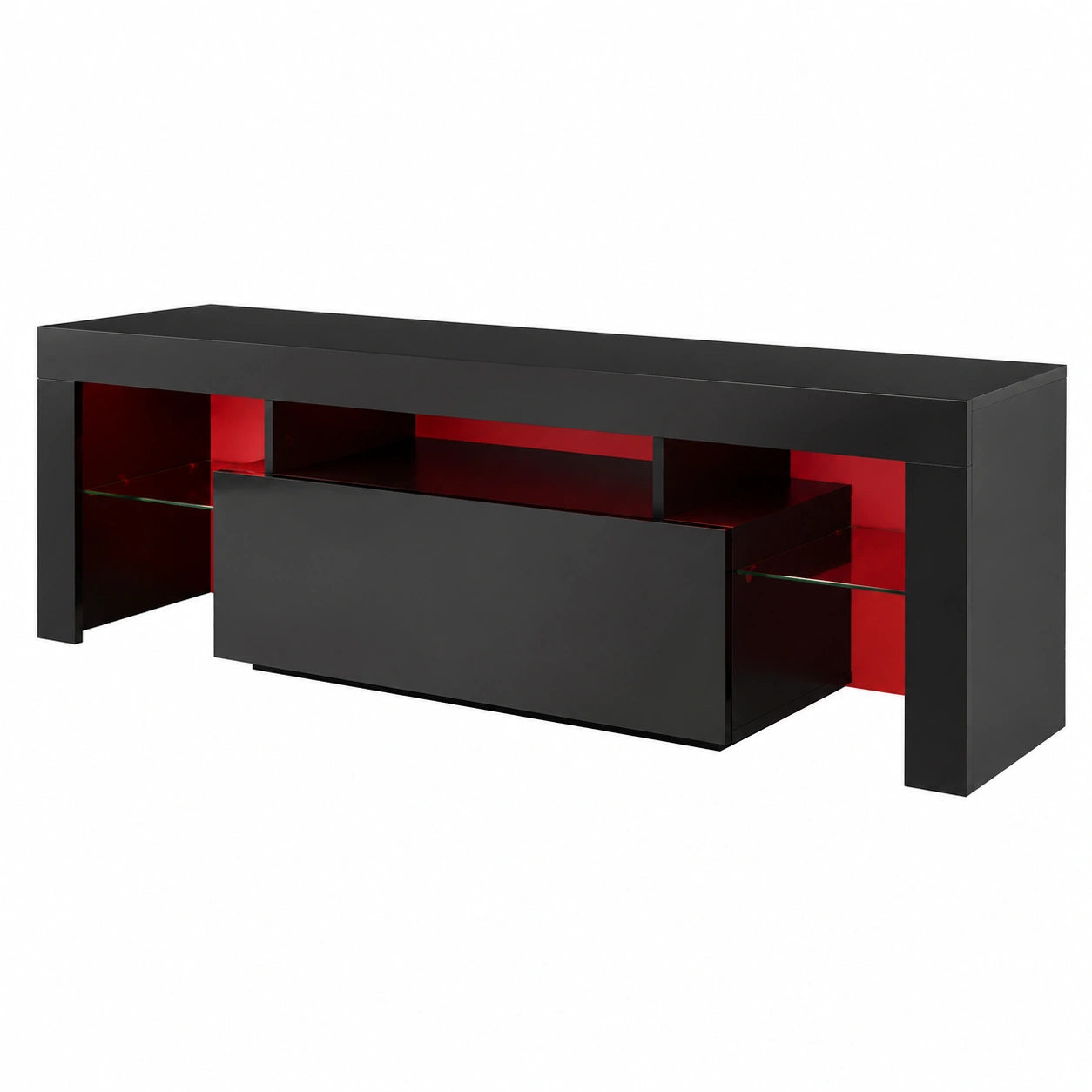 Meuble TV, réglable, avec éclairage LED, coloris noir, 160 x 35 x 45 cm, pour le salon