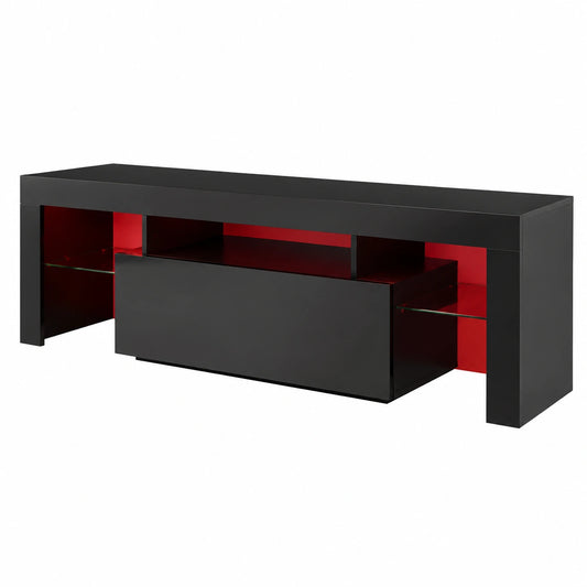 Meuble TV, réglable, avec éclairage LED, coloris noir, 160 x 35 x 45 cm, pour le salon